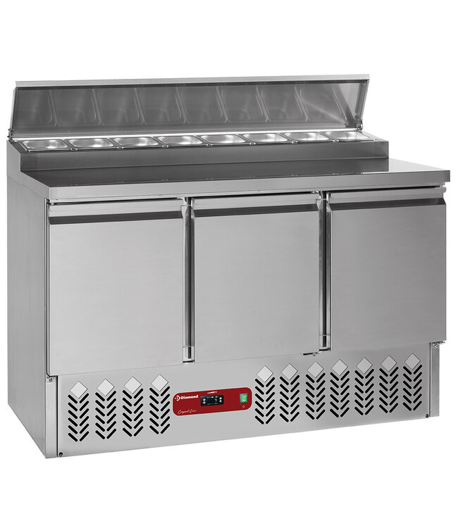 Diamond Gekoelde voorbereidingstafel 3 deuren GN 1/1, 340 Lit + koelstructuur 8x GN1/6-150 mm