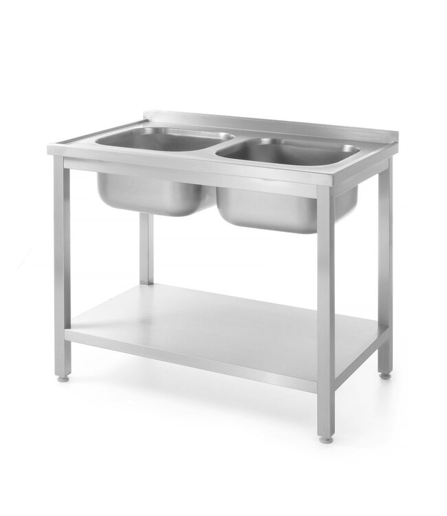 HENDI Dubbele gootsteen met schap - 700mm, HENDI, Kitchen Line, 1000x700x(H)850mm