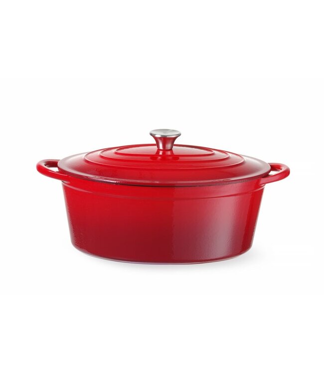 HENDI Braadpan geëmailleerd gietijzer, HENDI, 6,88L, Rood, 405x255x(H)134mm