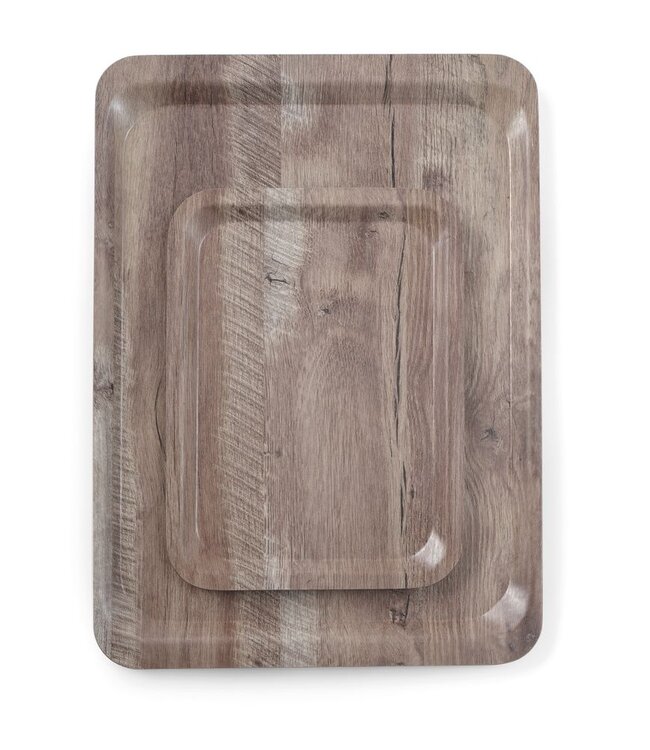 HENDI Dienblad van melamine met hout bedrukking, HENDI, Hout donker, 370x530mm
