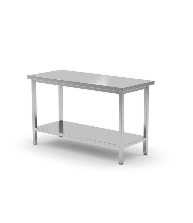HENDI Centrale werktafel zware uitvoering met plank, 700 mm diep, HENDI, Kitchen Line, 1400x700x(H)850mm