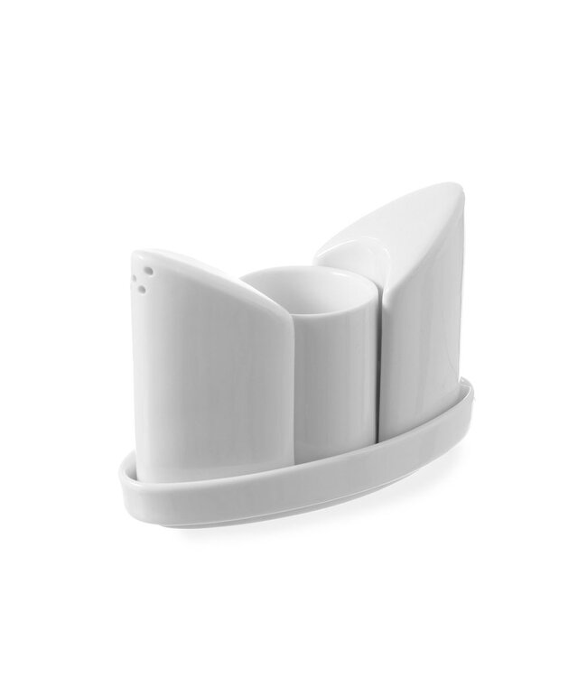 HENDI Menage porselein, HENDI, Peper, zout en tandenstoker, 125x54x(H)90mm