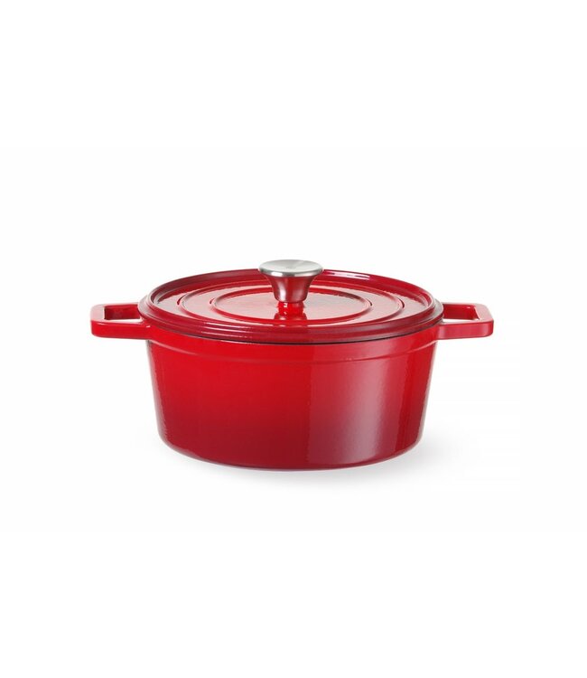 HENDI Braadpan geëmailleerd gietijzer, HENDI, 3,7L, Rood, 317x240x(H)105mm