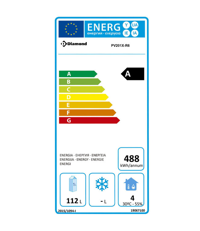 Diamond Koelkast geventileerd, 150 liter. R.V.S.