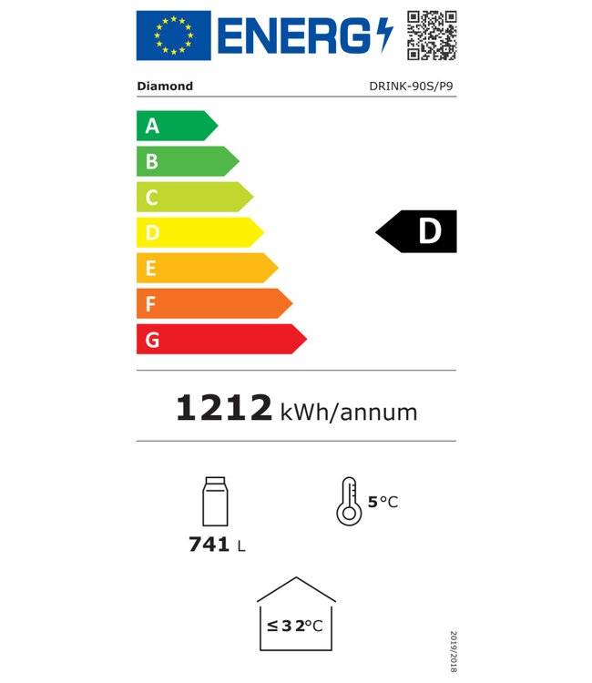 Diamond Vitrinekast positieve T°, geventileerd, 760L., 2 schuifdeuren, met lichtbak