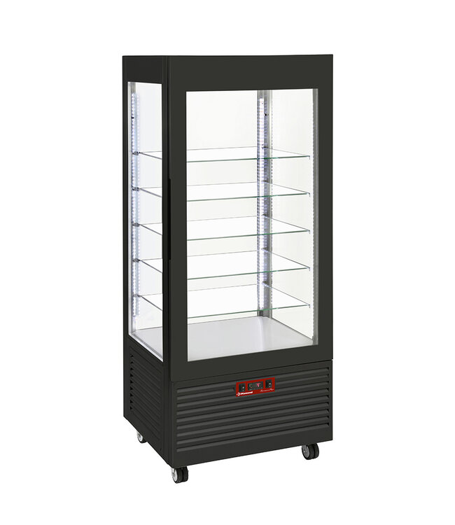 Diamond Vitrine 4 zijden T° positief, 5 niveaus in glas, geventileerd, 480 Lit., ZWART