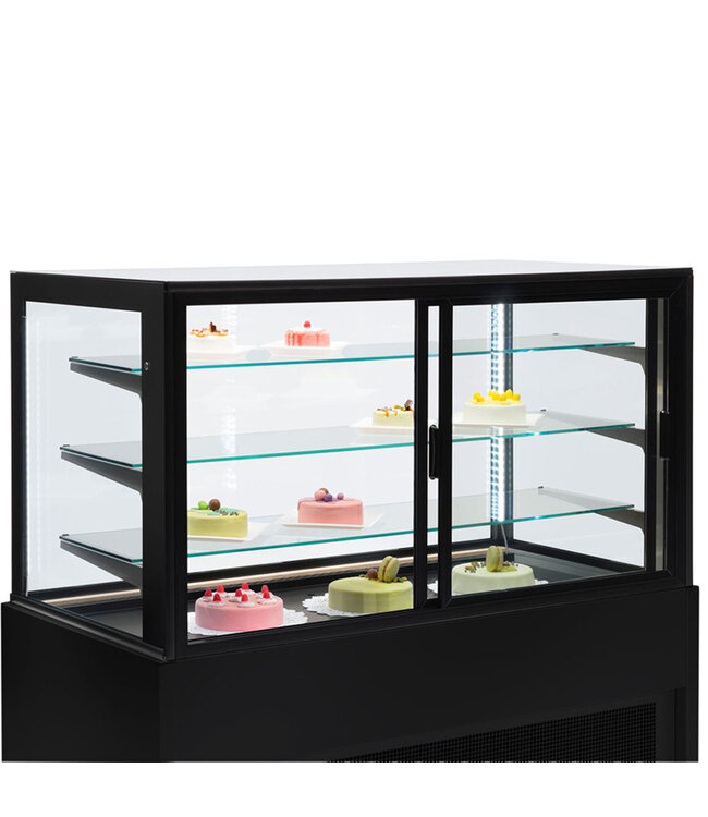 Diamond Panoramische gekoelde uitstaltoonbank, geventileerd, 4 niveaus, zonder reserve - ZWART