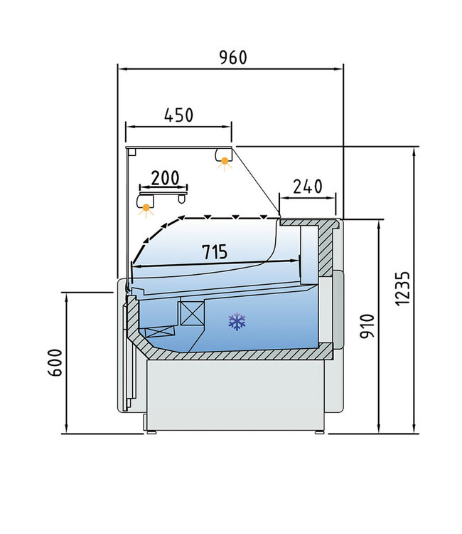 Diamond Geventileerde vitrinetoonbank, met reserve – ZWART