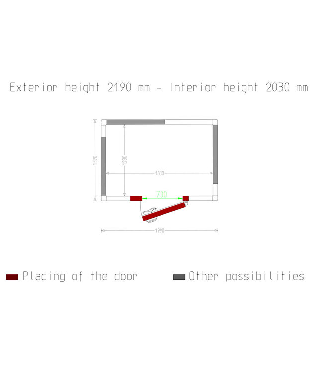 Diamond Kamer ISO 80, afm. int. 1830 x 1230 xh 2030 mm (4,57 m³)