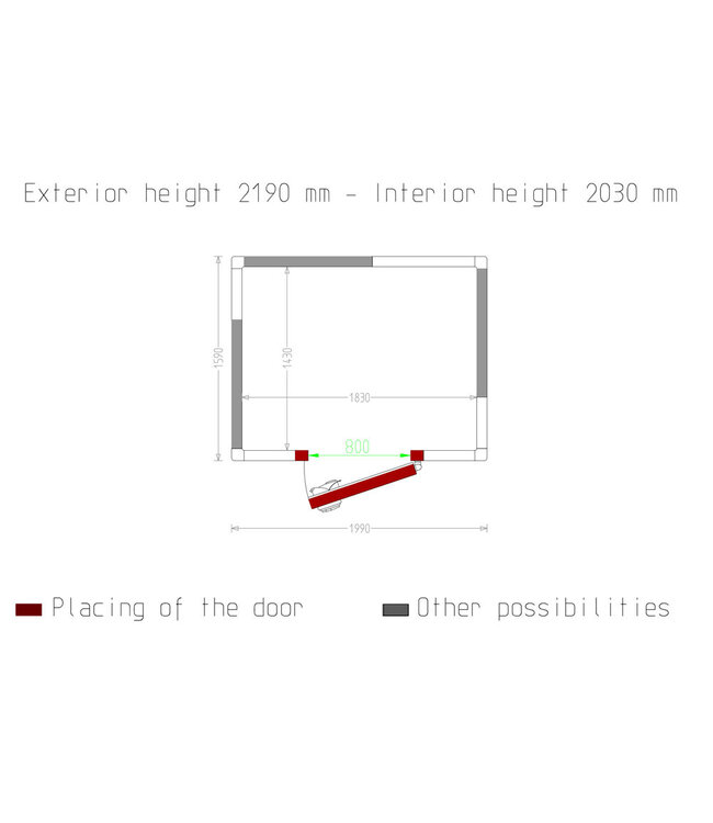 Diamond Kamer ISO 80, afm. int. 1830 x 1430 xh 2030 mm (5,31 m³)
