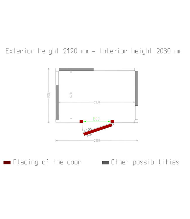 Diamond Kamer ISO 80, afm. int. 2230 x 1430 xh 2030 mm (6,47 m³)