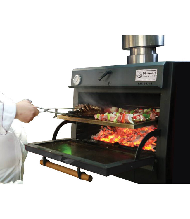 Diamond Houtskooloven-BBQ, GN 1/1 + GN2/4 (75 Kg/h)/Zwart