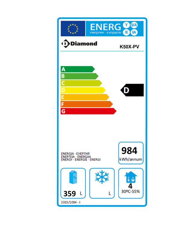 Diamond Koelkast 20x EN 600x400, geventileerd (500 Lit.) - Roestvrij staal