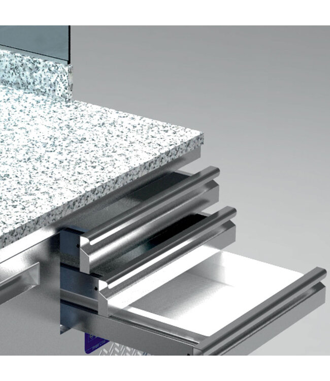 Diamond Pizzeria koeltafel, 2 deuren EN 600x400, 3 neutrale laden EN 600x400, gekoelde structuur 6x GN ¼