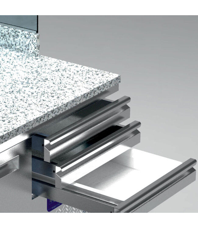 Diamond Pizzeria koeltafel, 3 deuren EN 600x400, 3 neutrale laden EN 600x400, gekoelde structuur 8x GN ¼