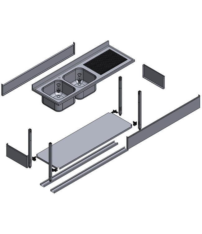 Diamond Spoeltafel met 1 kuip, 1 links druipvlak, met onderstel