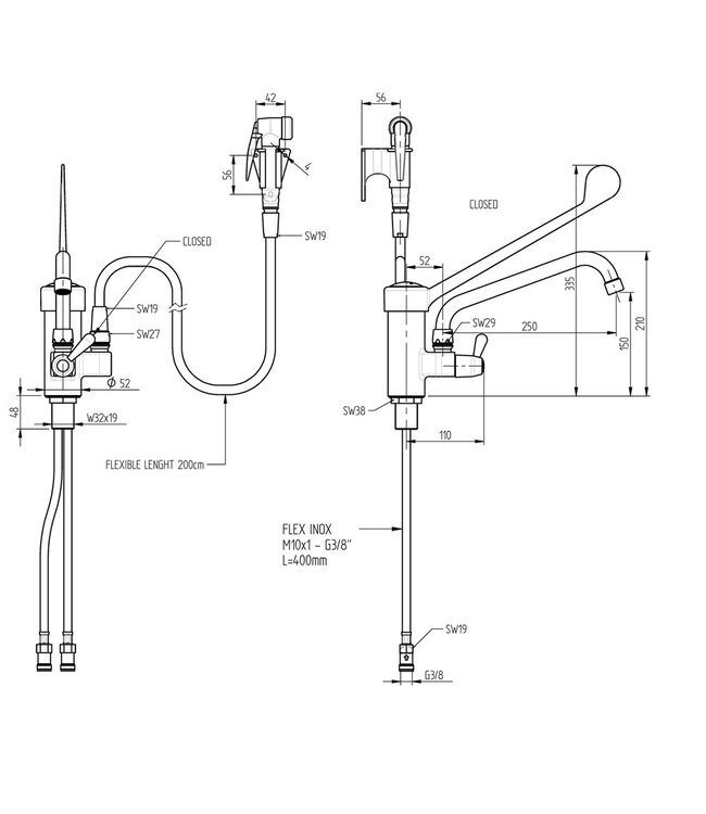 Diamond Kraan met mengkraangroep, elleboogbediening en sproeier uittrekbaar (MONO uitgang)
