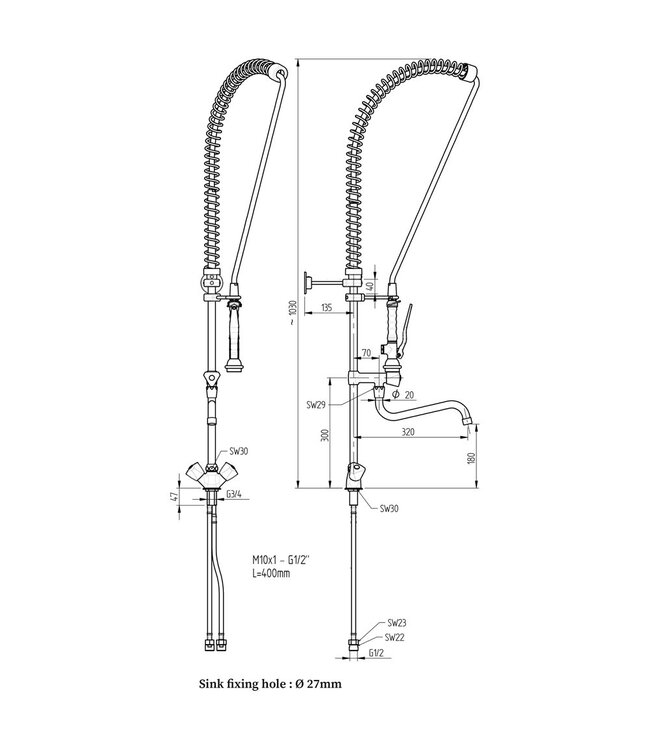 Diamond Sproeier en kraan met mengkraangroep (uitgang MONO)