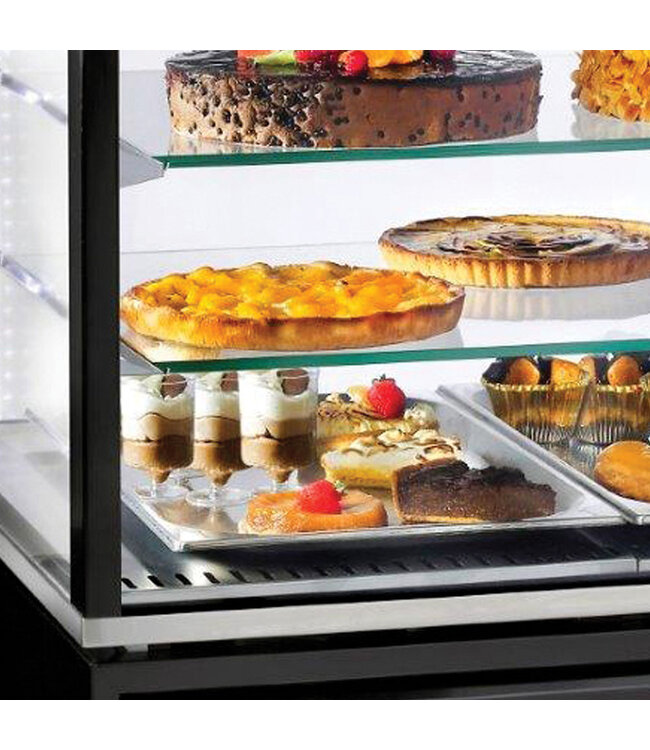 Diamond Vitrine 4 zijden T° negatief, 5 niveaus in glas, geventileerd, 480 Lit., WIT