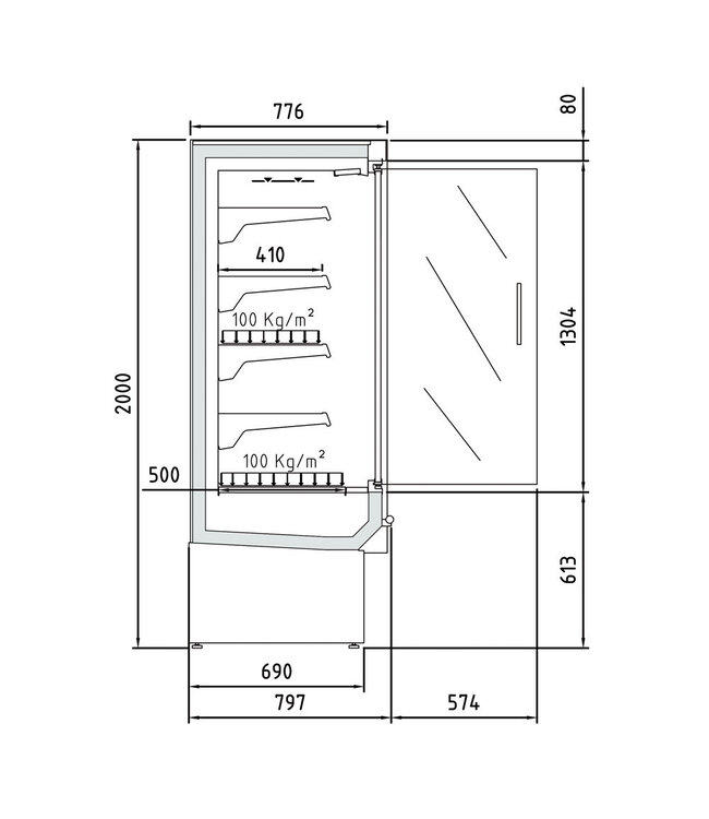 Diamond Gekoeld wandmeubel, geventileerd met groep, 2 klapdeuren
