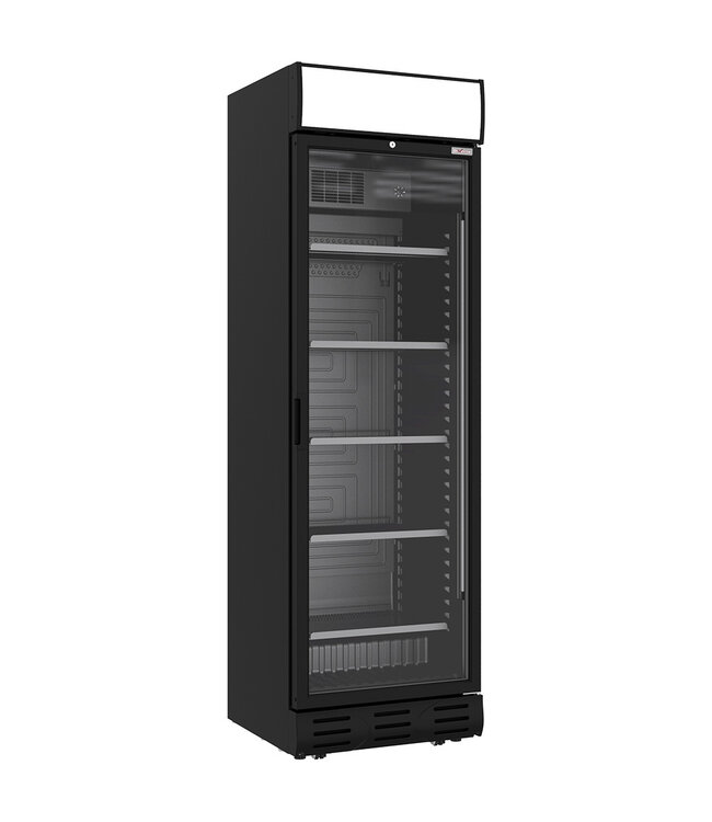 Diverso (by Diamond) Diverso Zwarte flessenkoelkast 382L met lichtbak – LED – slot – dubbelglas deur – 595x650x2000 mm