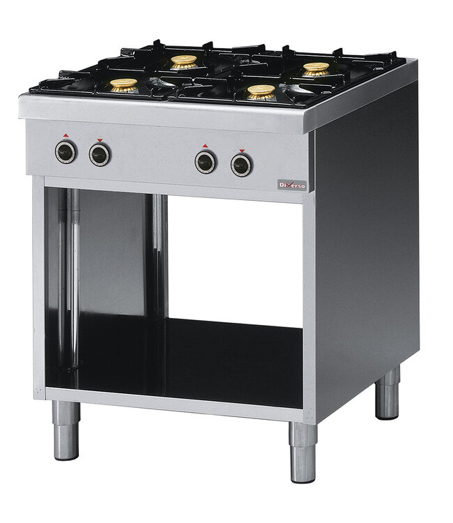 Diverso (by Diamond) Diverso Professioneel gasfornuis met 4 branders op open kast – 700x650x850 mm – roestvrij staal
