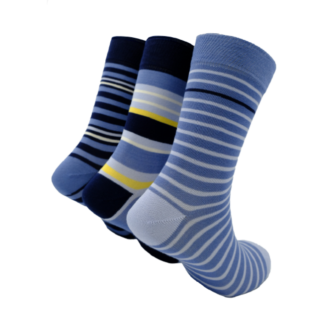 Bamboo herensokken - Denim with navy stripes