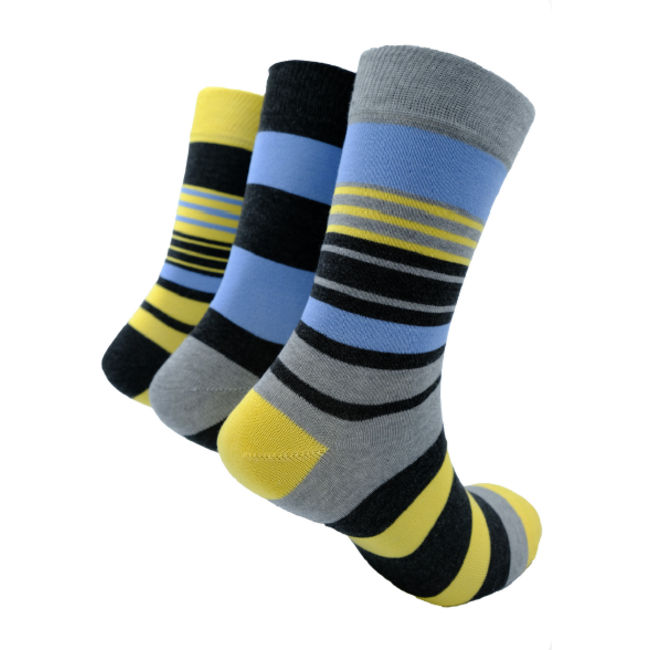 Bamboo herensokken - Grey with yellow stripes