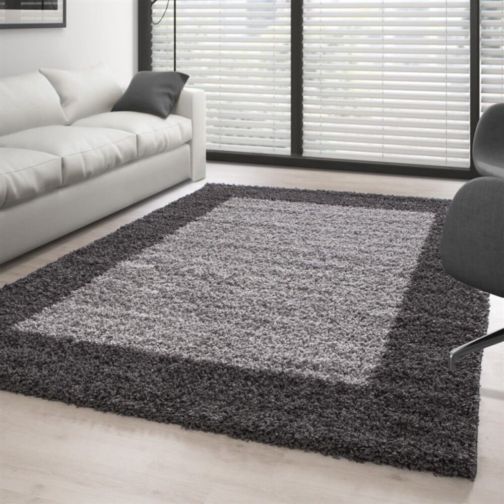Hochflor Teppich - Candy Shaggy Bordüre Grau Hochflor Teppich - Candy Shaggy Bordüre Grau