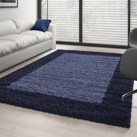 Hochflor Teppich - Candy Shaggy Bordüre Navy Blau Hochflor Teppich - Candy Shaggy Bordüre Navy Blau