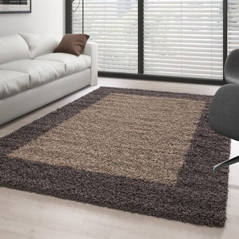 Hochflor Teppich - Candy Shaggy Bordüre Taupe Hochflor Teppich - Candy Shaggy Bordüre Taupe