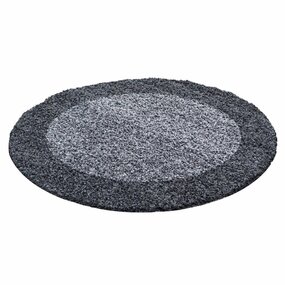 Hochflor Teppich Rund - Candy Shaggy Bordüre Grau Hochflor Teppich Rund - Candy Shaggy Bordüre Grau