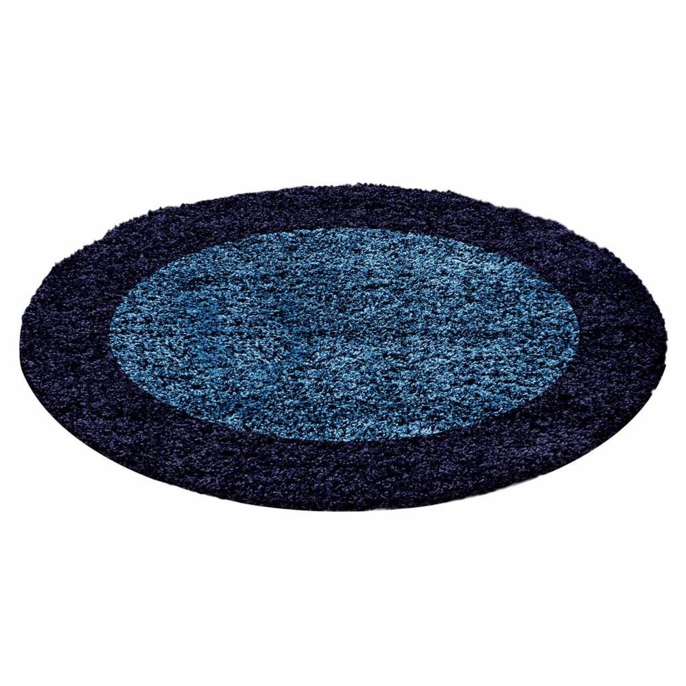 Hochflor Teppich Rund - Candy Shaggy Bordüre Navy Blau Hochflor Teppich Rund - Candy Shaggy Bordüre Navy Blau