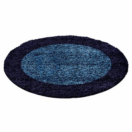 Hochflor Teppich Rund - Candy Shaggy Bordüre Navy Blau Hochflor Teppich Rund - Candy Shaggy Bordüre Navy Blau