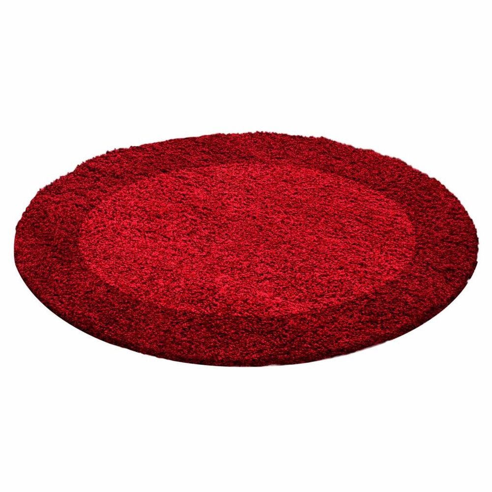 Hochflor Teppich Rund - Candy Shaggy Bordüre Rot Hochflor Teppich Rund - Candy Shaggy Bordüre Rot