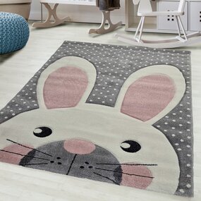 Kinderteppich Kaninchen Grau/rosa - Kinderzimmer Kinderteppich Kaninchen Grau/rosa - Kinderzimmer