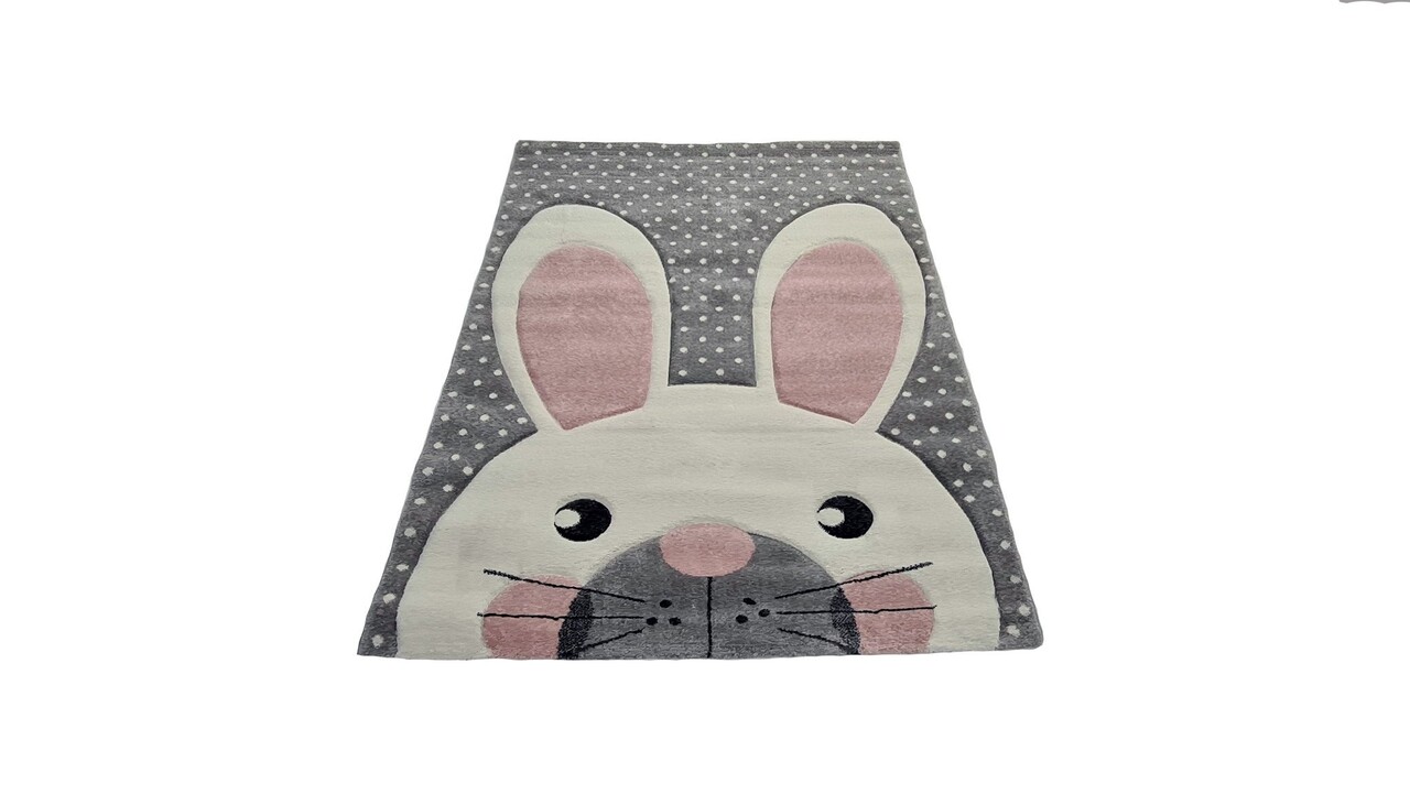 Kinderteppich Kaninchen Grau/rosa - Kinderzimmer Kinderteppich Kaninchen Grau/rosa - Kinderzimmer