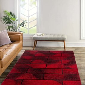 Teppich Fano Modern Rot - Schwarz - Blockiert