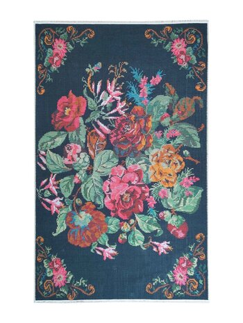 Adrasos Vintage Teppich Schwarz – Floral & Waschbar Adrasos Vintage Teppich Schwarz – Floral & Waschbar