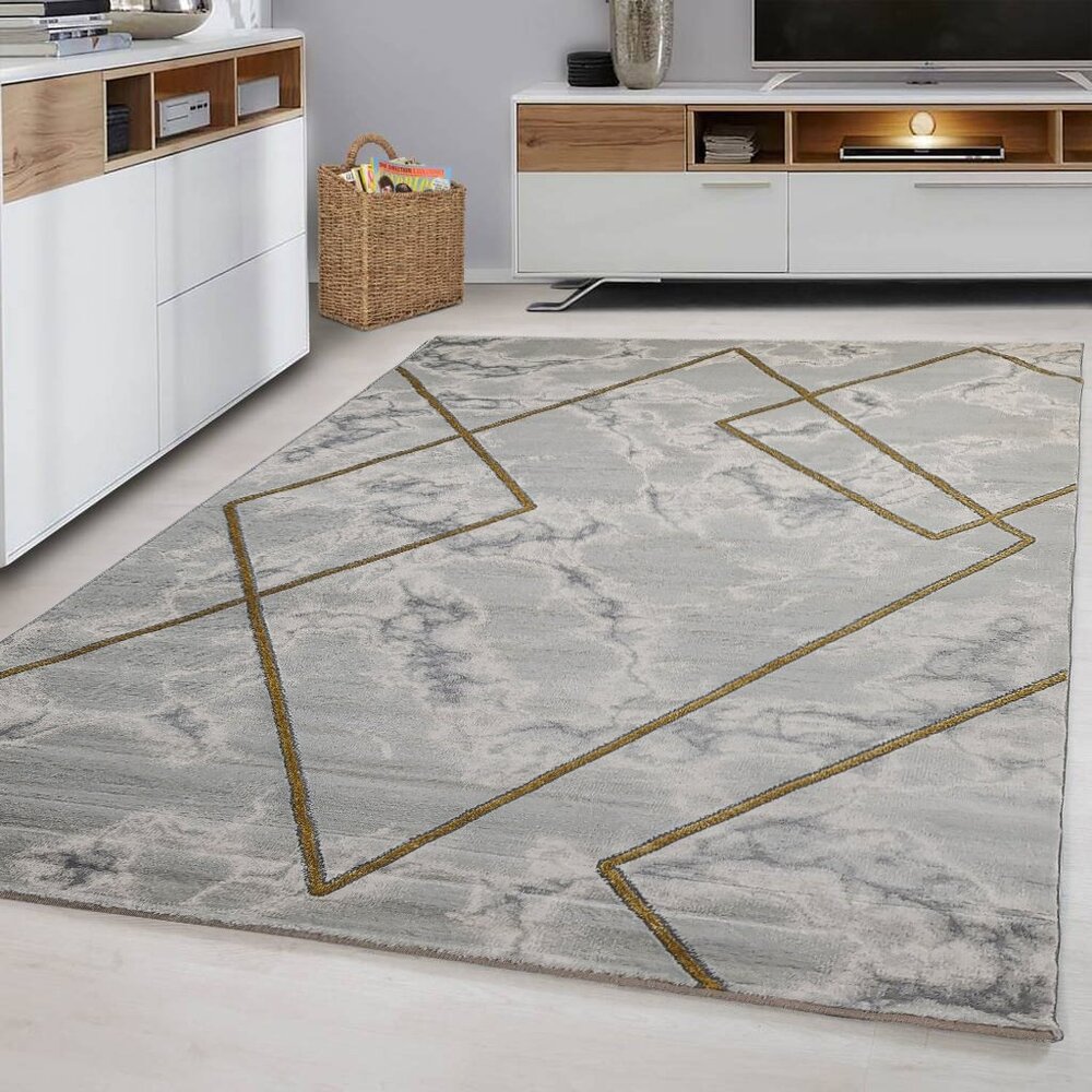 Teppich Alba Modern Grau/Gold - Marmor Design Teppich Alba Modern Grau/Gold - Marmor Design