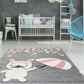 Kinder Kaninchen Grau Rosa Teppich - Kinder Kaninchen Grau Rosa Teppich -