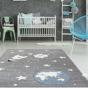 Kinder-Raumschiff-Teppich Grau - Kinder-Raumschiff-Teppich Grau -