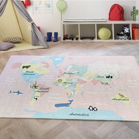 Kinder Spielteppich Kinderzimmer Rosa Teppich - Weltkarte Kinder Spielteppich Kinderzimmer Rosa Teppich - Weltkarte