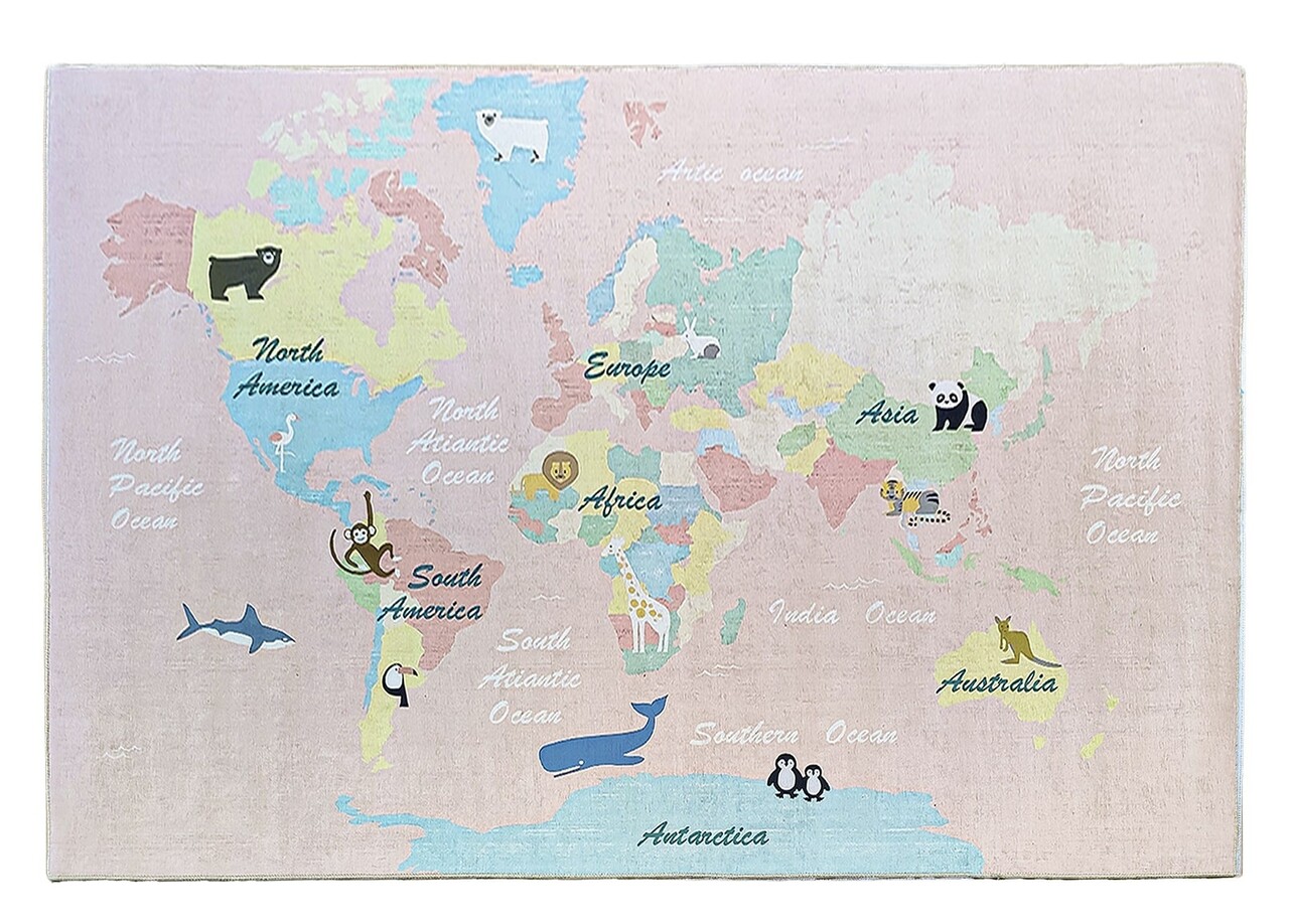 Kinder Spielteppich Kinderzimmer Rosa Teppich - Weltkarte Kinder Spielteppich Kinderzimmer Rosa Teppich - Weltkarte
