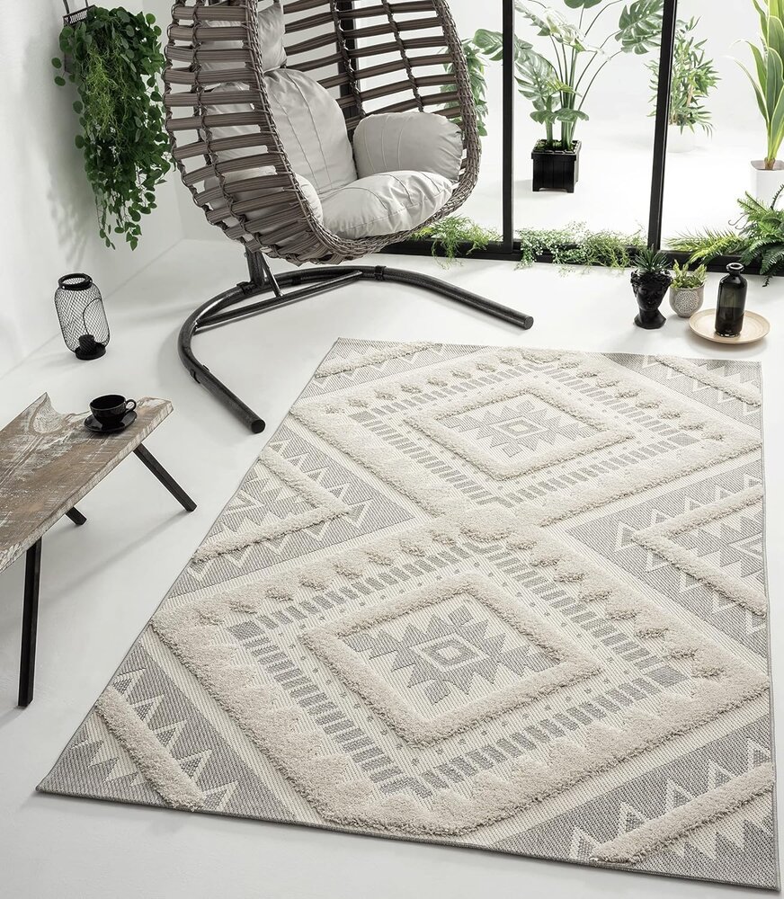 Mallorca Teppich für In & Outdoor Creme/Grau - 3d-effekt Mallorca Teppich für In & Outdoor Creme/Grau - 3d-effekt