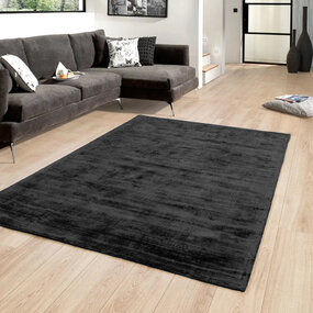 Lumbini Einfarbiger Viskose-Teppich Schwarz - Handgewebt