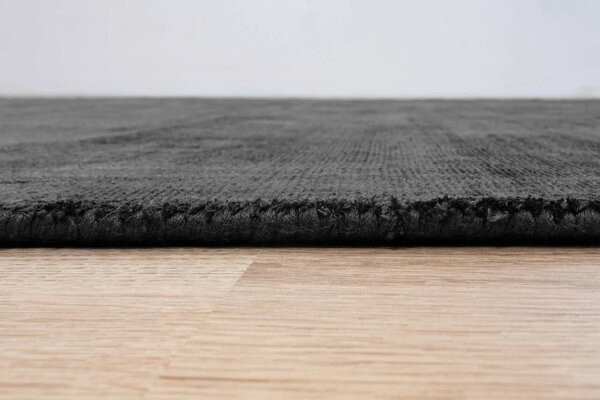 Lumbini Einfarbiger Viskose-Teppich Schwarz - Handgewebt