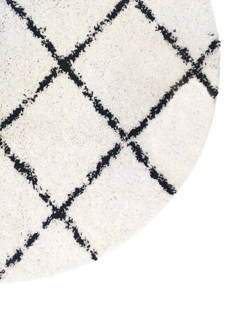 Candy Diamond Rund Hochflor-Teppich Creme/Schwarz - Kariert Candy Diamond Rund Hochflor-Teppich Creme/Schwarz - Kariert