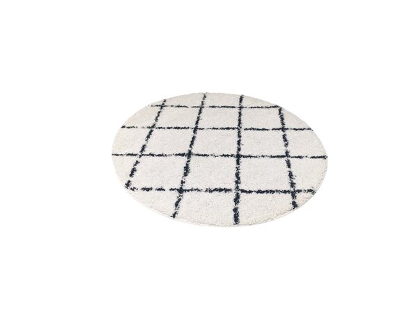 Candy Diamond Rund Hochflor-Teppich Creme/Schwarz - Kariert Candy Diamond Rund Hochflor-Teppich Creme/Schwarz - Kariert