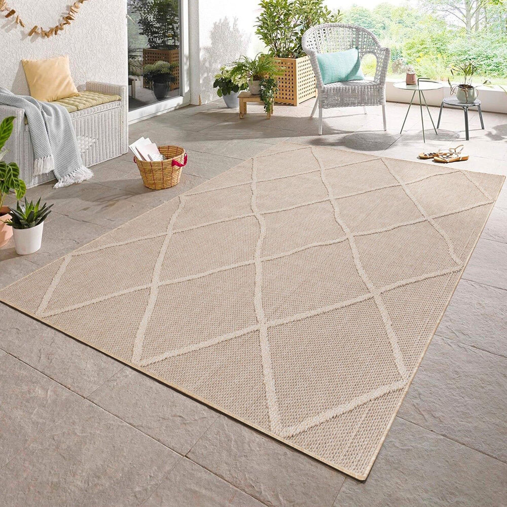 Outdoor Beige Teppich - Kariert